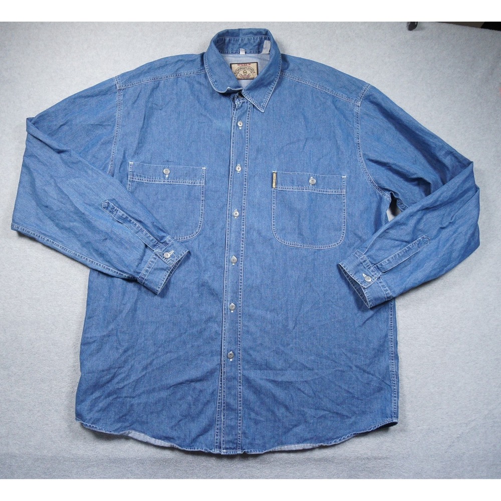 Vintage Armani Jeans Shirt Mens Large Blue Button Down Long Sleeve Chambray